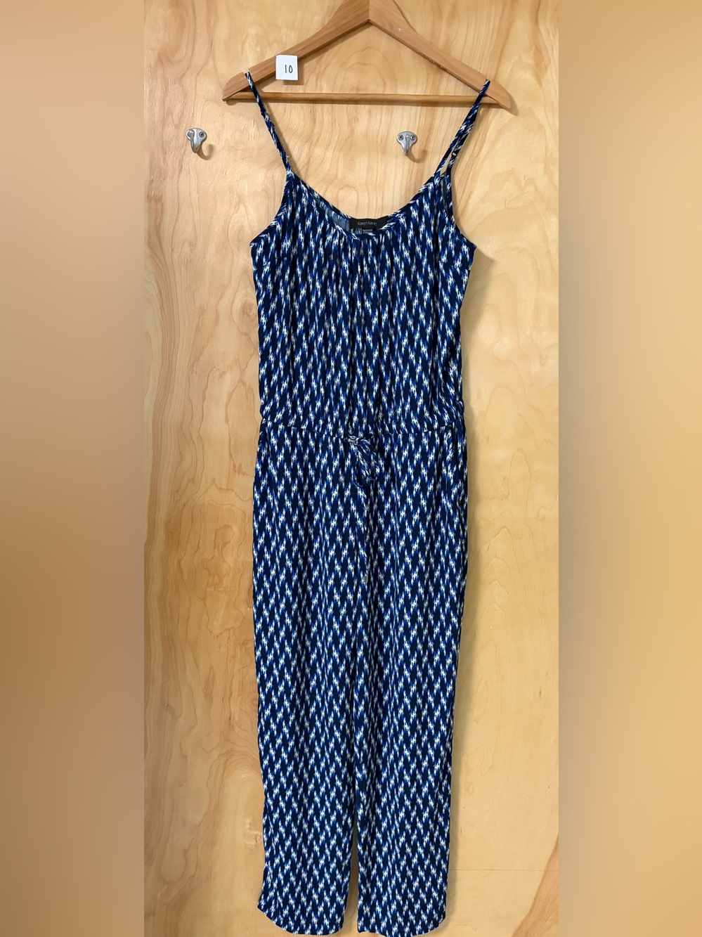 Karen Kane Navy & White Printed Spaghetti-Strap Jumpsuit Romper